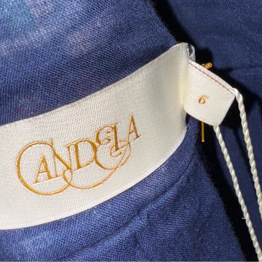 Candela Arabella Dress Navy Embroidered Pleated Open Back - Picture 8 of 16